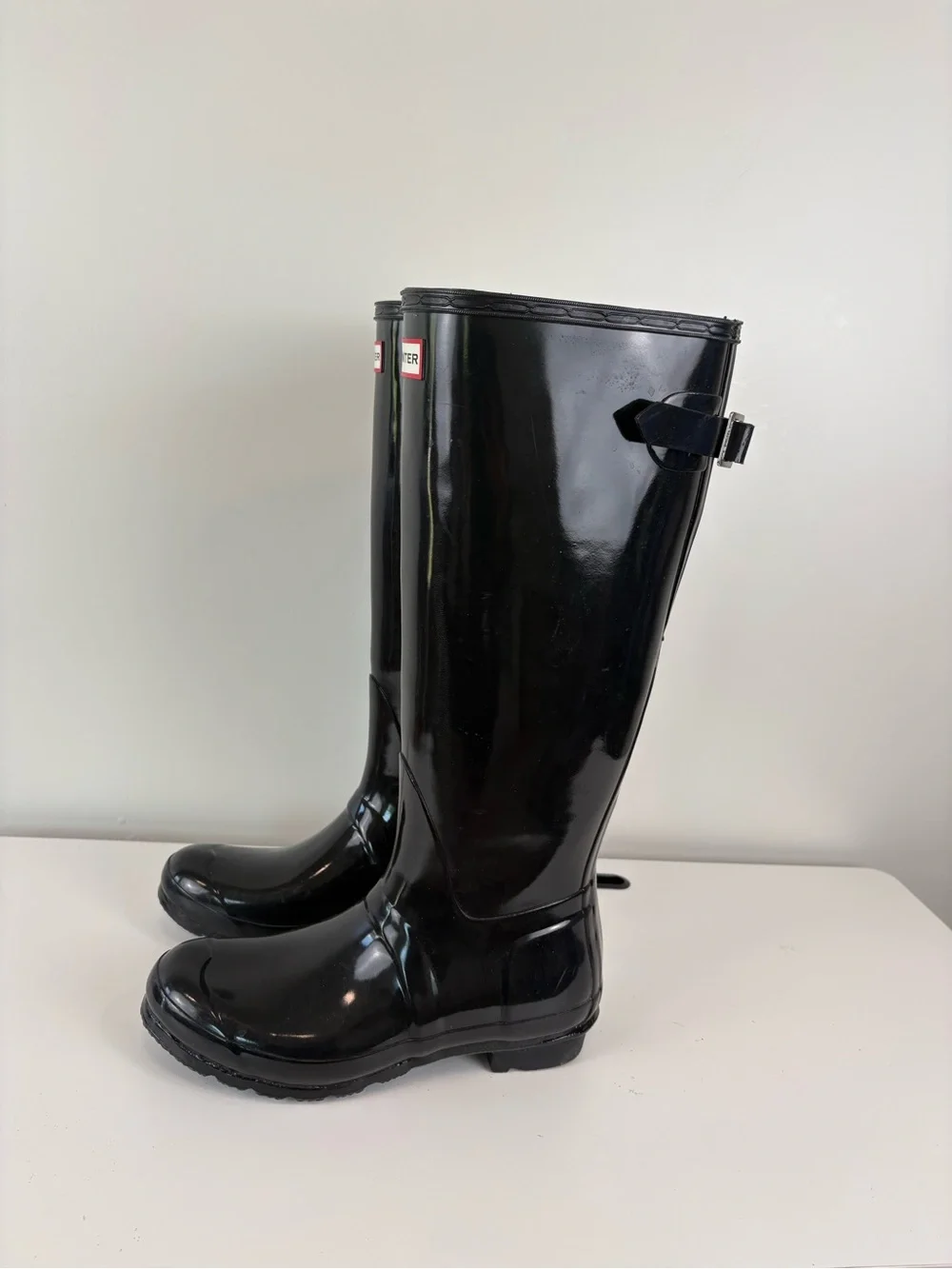 HUNTER Women's Original Adjustable Gloss Tall Rain Boots Size US 8 Black